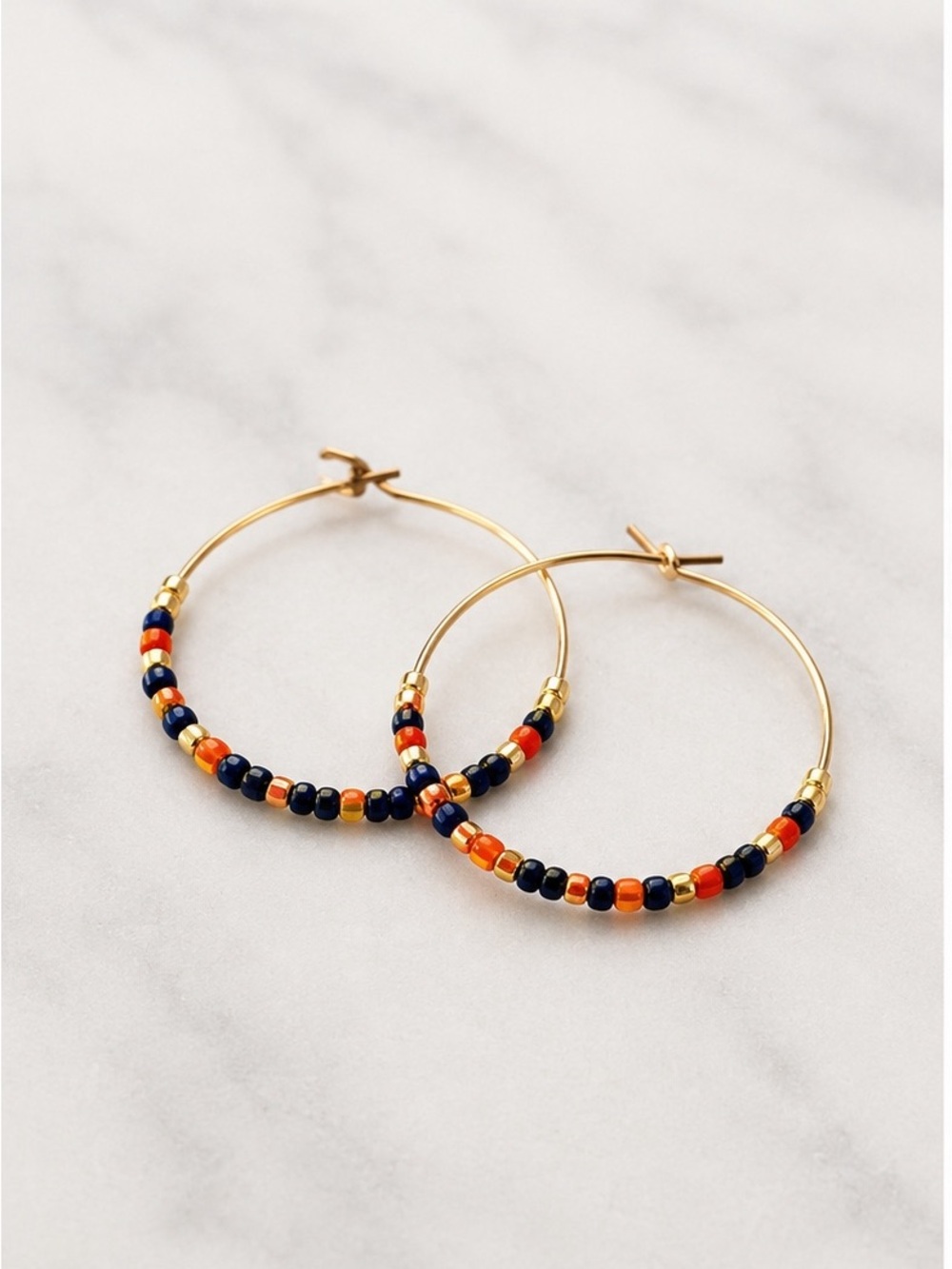 Auburn Game Day Beaded Hoop Earrings | Orange Navy Gold Seed Bead Hoops